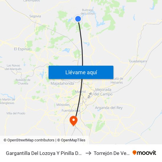 Gargantilla Del Lozoya Y Pinilla De Buitrago to Torrejón De Velasco map