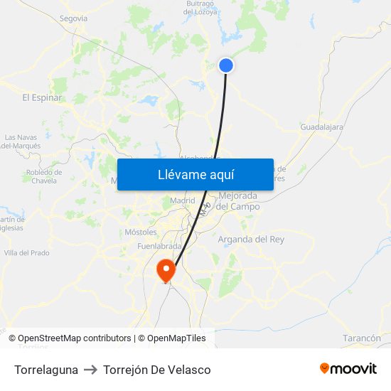 Torrelaguna to Torrejón De Velasco map