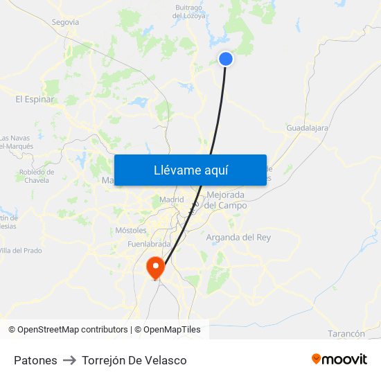 Patones to Torrejón De Velasco map