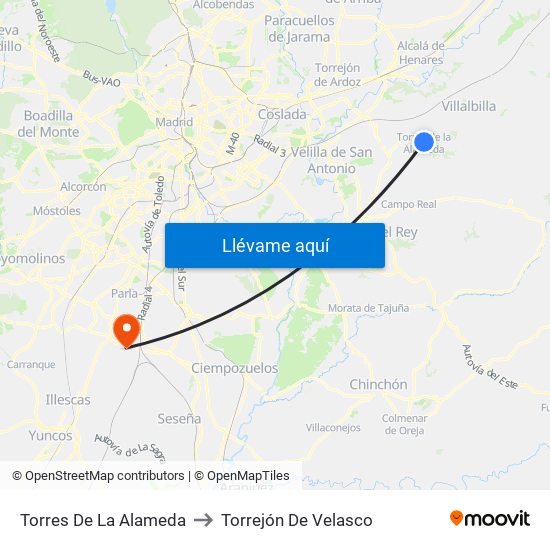 Torres De La Alameda to Torrejón De Velasco map