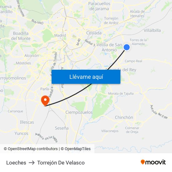 Loeches to Torrejón De Velasco map