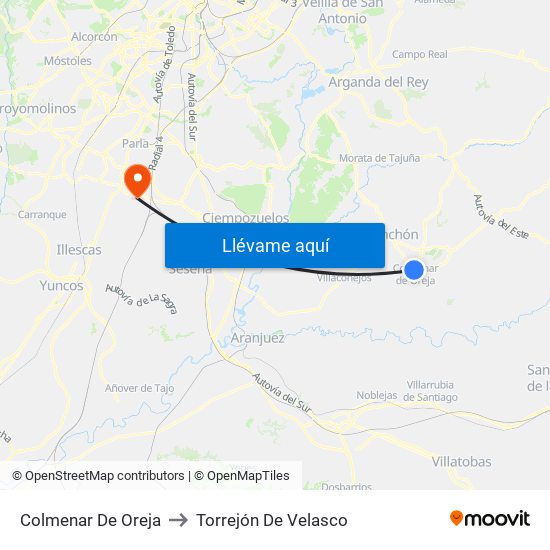 Colmenar De Oreja to Torrejón De Velasco map