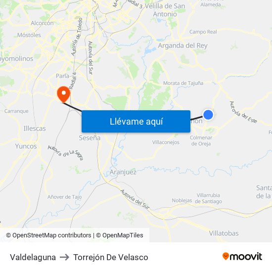 Valdelaguna to Torrejón De Velasco map
