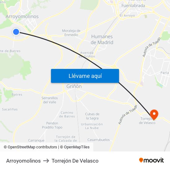Arroyomolinos to Torrejón De Velasco map