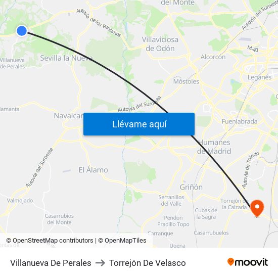 Villanueva De Perales to Torrejón De Velasco map