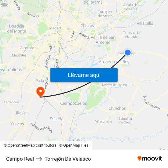 Campo Real to Torrejón De Velasco map
