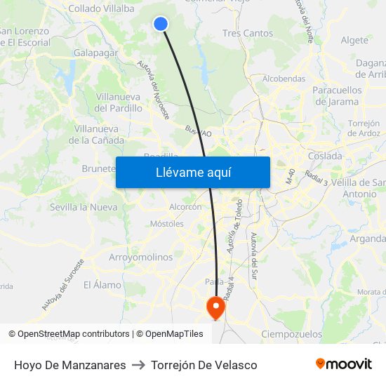 Hoyo De Manzanares to Torrejón De Velasco map