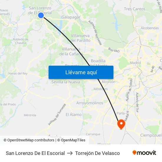 San Lorenzo De El Escorial to Torrejón De Velasco map