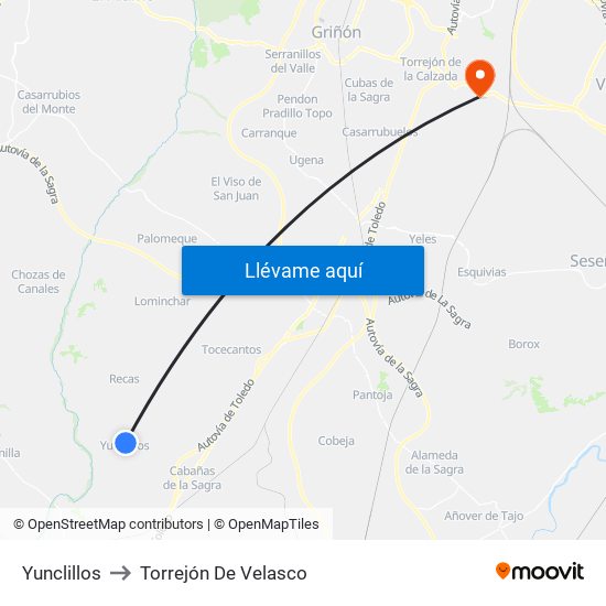 Yunclillos to Torrejón De Velasco map