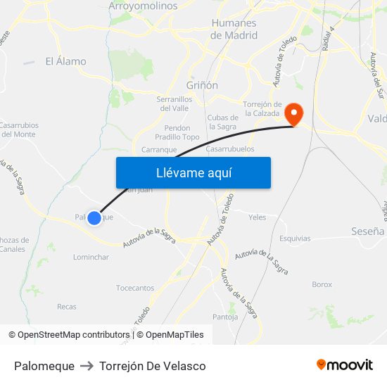 Palomeque to Torrejón De Velasco map