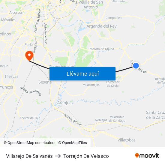 Villarejo De Salvanés to Torrejón De Velasco map