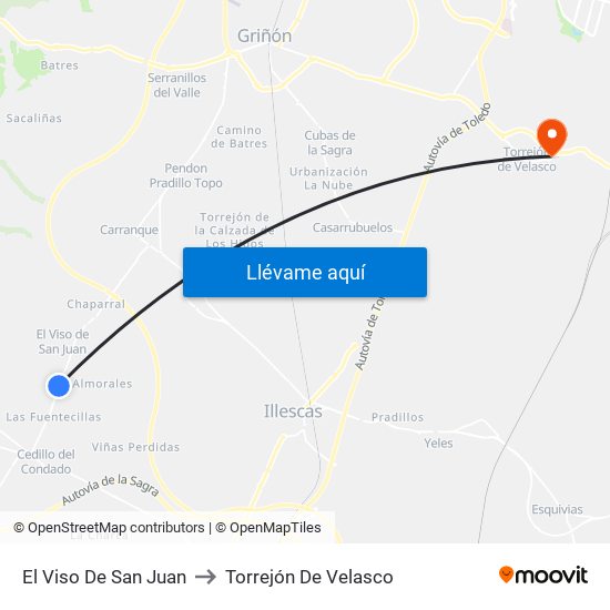 El Viso De San Juan to Torrejón De Velasco map