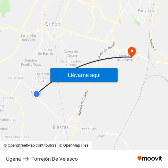 Ugena to Torrejón De Velasco map