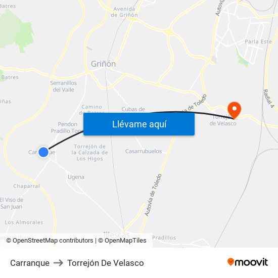 Carranque to Torrejón De Velasco map