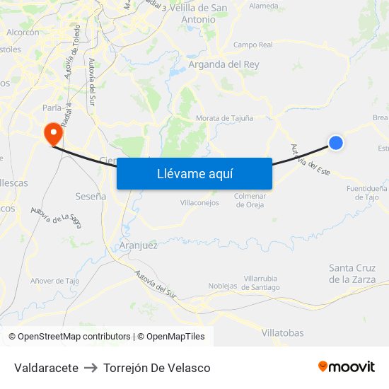 Valdaracete to Torrejón De Velasco map