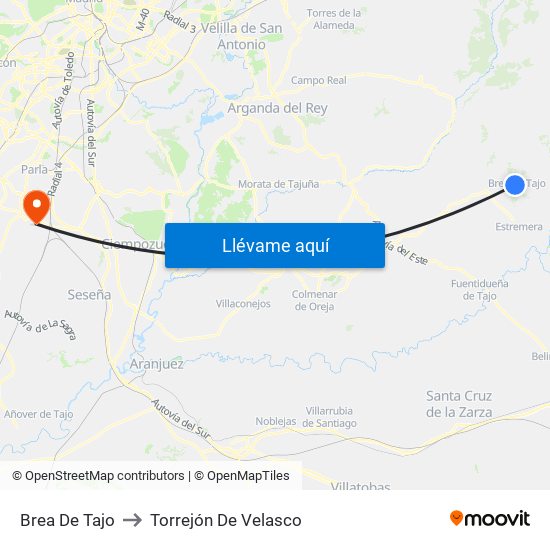 Brea De Tajo to Torrejón De Velasco map