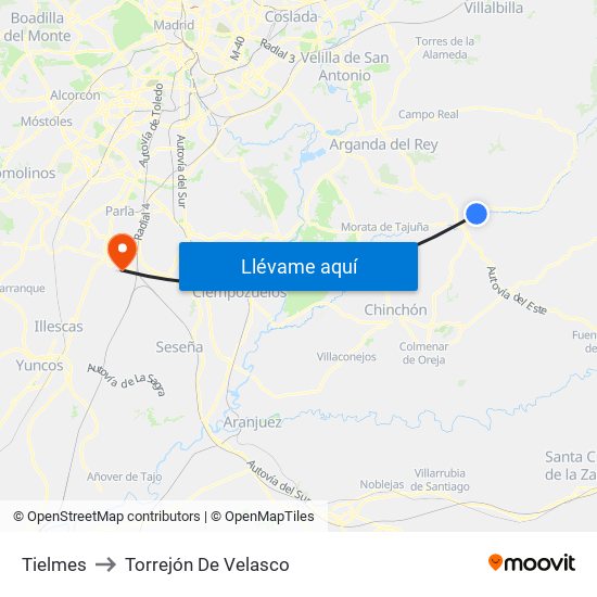 Tielmes to Torrejón De Velasco map