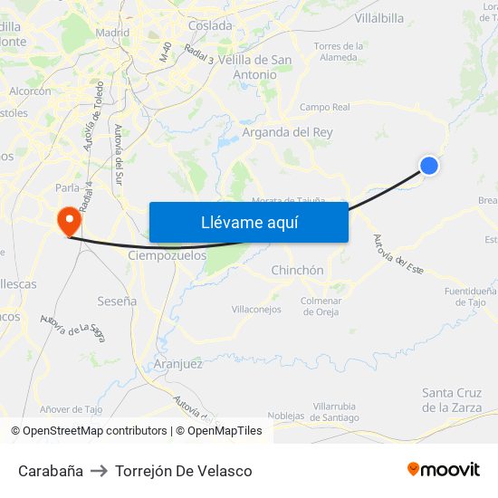 Carabaña to Torrejón De Velasco map