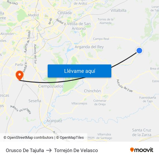 Orusco De Tajuña to Torrejón De Velasco map