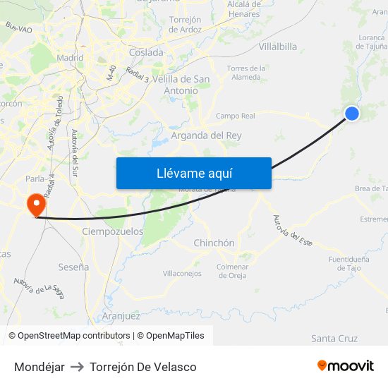 Mondéjar to Torrejón De Velasco map