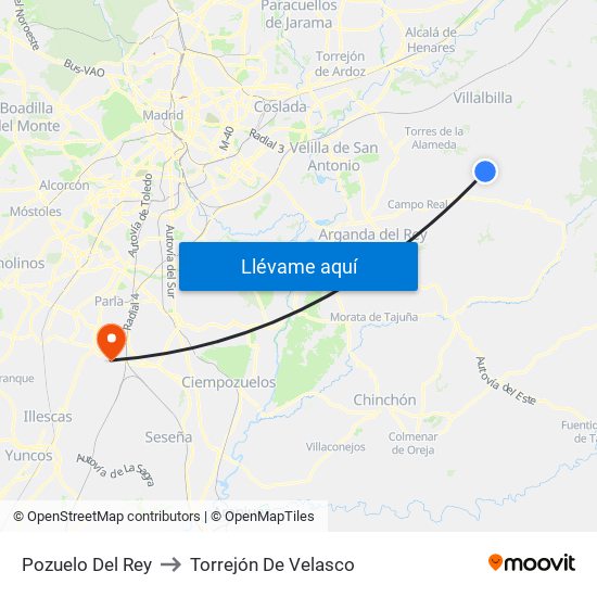 Pozuelo Del Rey to Torrejón De Velasco map