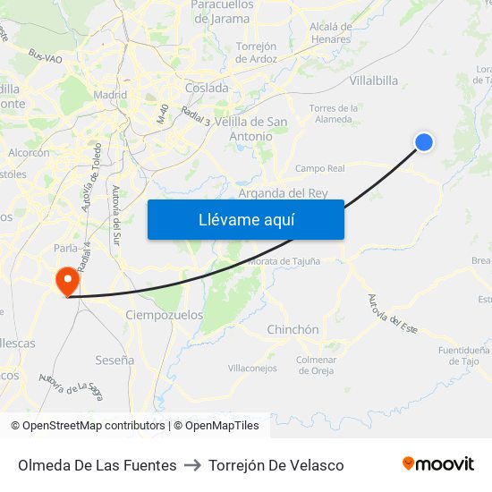 Olmeda De Las Fuentes to Torrejón De Velasco map