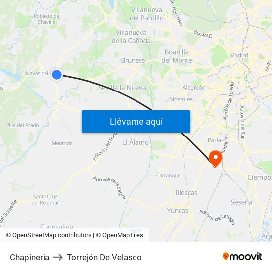Chapinería to Torrejón De Velasco map
