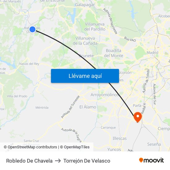 Robledo De Chavela to Torrejón De Velasco map