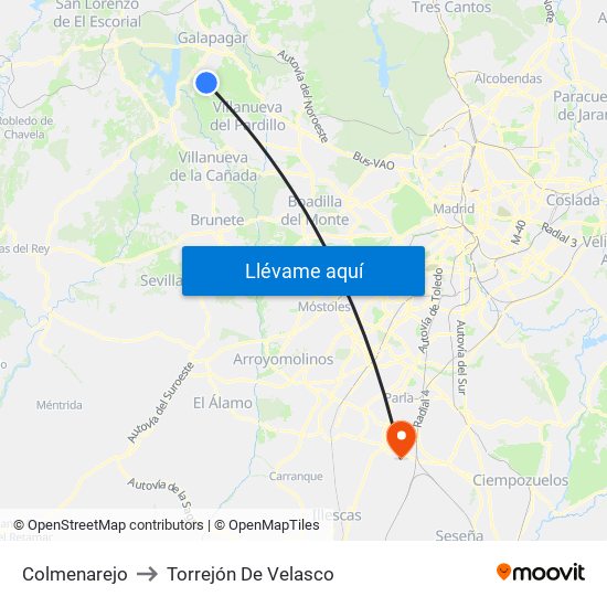 Colmenarejo to Torrejón De Velasco map