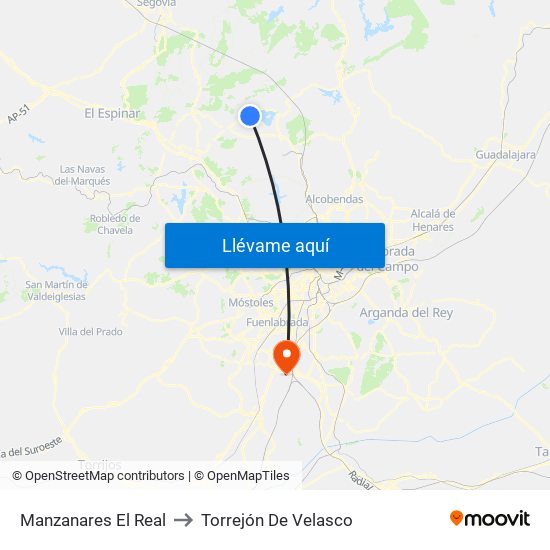 Manzanares El Real to Torrejón De Velasco map