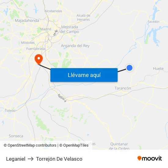 Leganiel to Torrejón De Velasco map