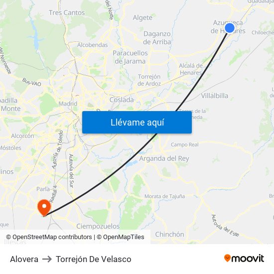 Alovera to Torrejón De Velasco map