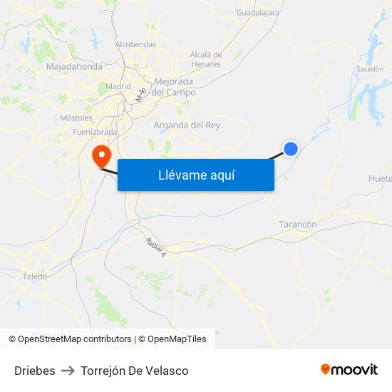 Driebes to Torrejón De Velasco map