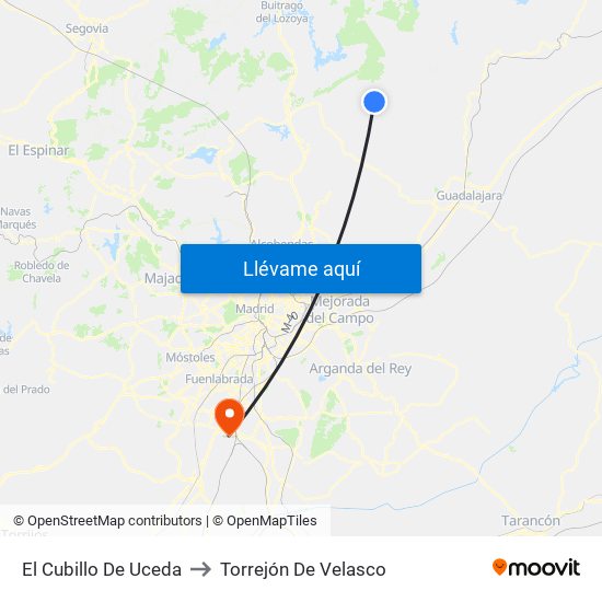 El Cubillo De Uceda to Torrejón De Velasco map