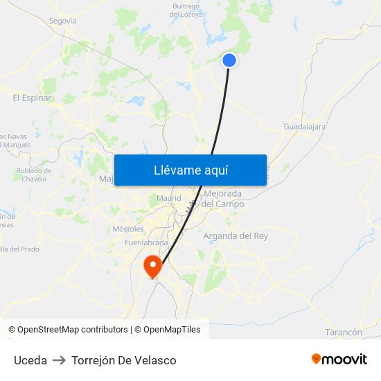 Uceda to Torrejón De Velasco map