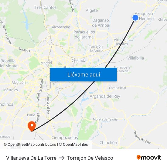 Villanueva De La Torre to Torrejón De Velasco map