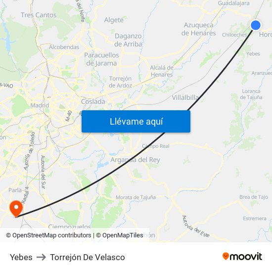 Yebes to Torrejón De Velasco map