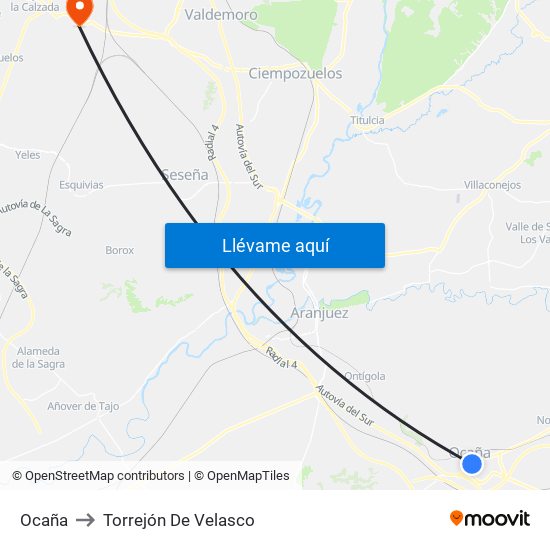 Ocaña to Torrejón De Velasco map