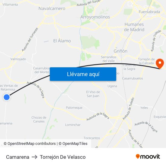 Camarena to Torrejón De Velasco map