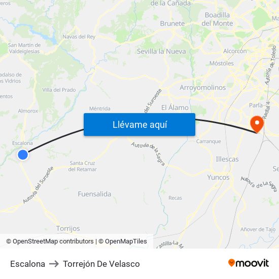 Escalona to Torrejón De Velasco map