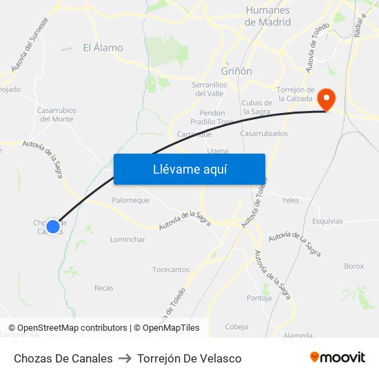 Chozas De Canales to Torrejón De Velasco map