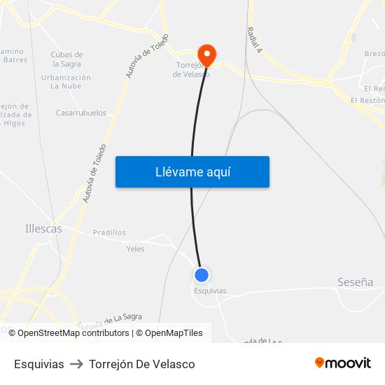 Esquivias to Torrejón De Velasco map
