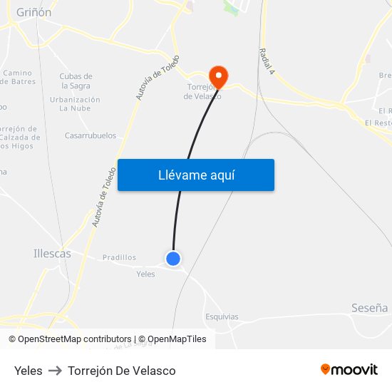 Yeles to Torrejón De Velasco map