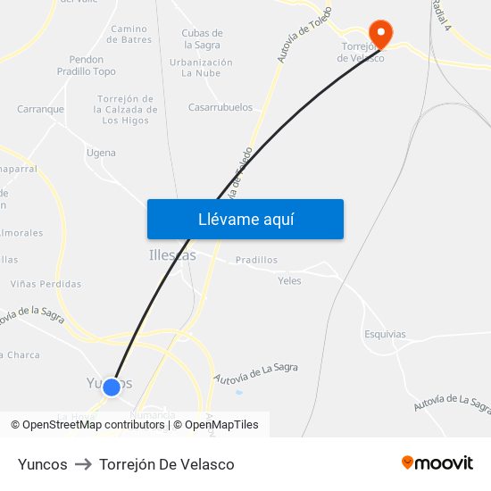 Yuncos to Torrejón De Velasco map