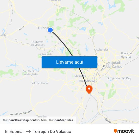 El Espinar to Torrejón De Velasco map