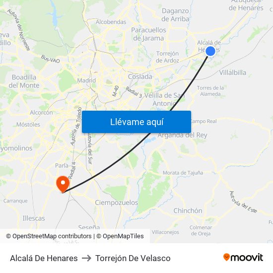Alcalá De Henares to Torrejón De Velasco map