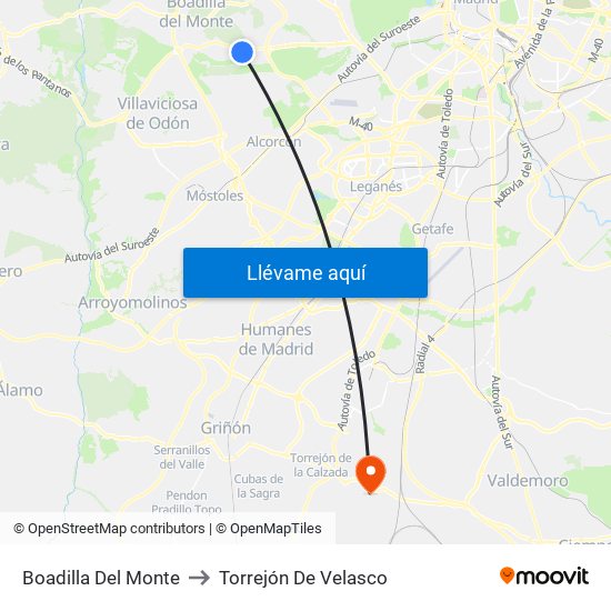 Boadilla Del Monte to Torrejón De Velasco map