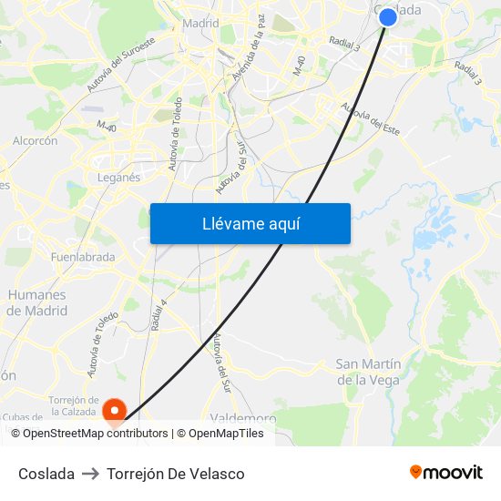 Coslada to Torrejón De Velasco map