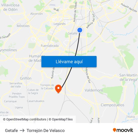 Getafe to Torrejón De Velasco map