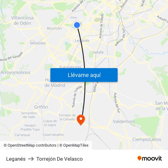 Leganés to Torrejón De Velasco map